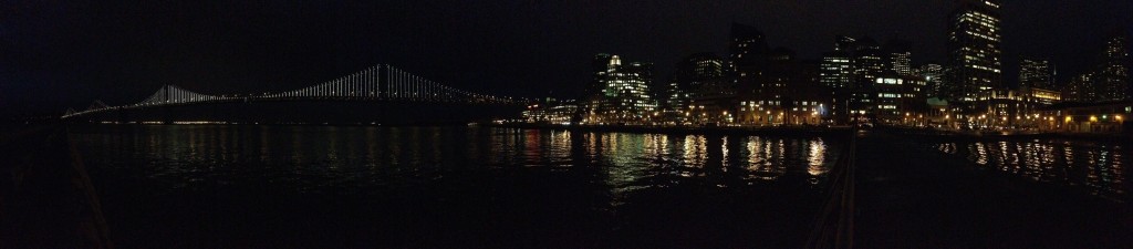 The San Francisco skyline and new Bay Bridge lights, a view close to the League's downtown office.