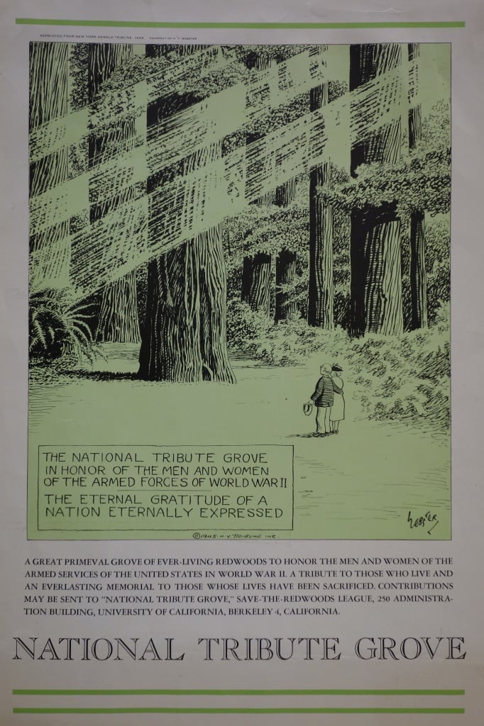 1945 National Tribute Grove poster created by H.T. Webster of the New York Tribune for the League’s fundraising effort