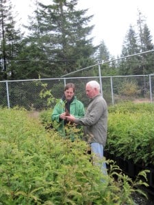 Rick Sermon, right, in his nursery with the seedlings that may one day become ancient giants.