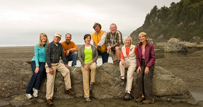 The Save the Redwoods League Board of Directors, from left: Melinda Thomas, Peter Frazier, James Sergi, Peggy Light, Justin Faggioli, Andy Vought, Mary Wright and Rosemary Cameron. Sam Livermore not pictured. Photo by Paolo Vescia