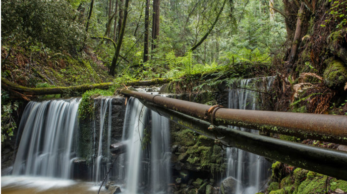 waterfall over a dam slated for removal at San Vicente Redwoods