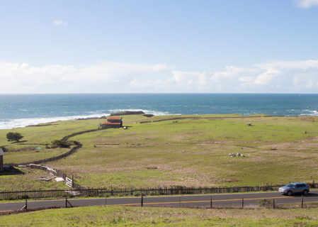 A view of Stewarts Point’s coastal bluffs that parallel Highway One (in foreground) will become open to the public with the addition of a new segment of the California Coastal Trail by the end of 2019. Photo by Mike Kahn