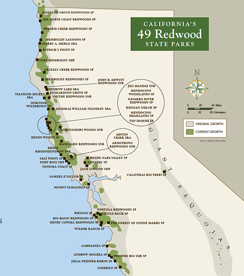 Map of 49 Redwood State Parks