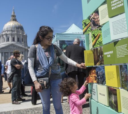 Yvette Ramirez and her daughter learn about redwood forests in our new Redwoods Matching Game. Photo by Paolo Vescia