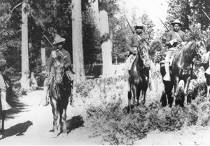 In this 1899 photo, Buffalo Soldiers in the 24th Infantry carried out mounted patrol duties in Yosemite. Photo courtesy of Yosemite Research Library