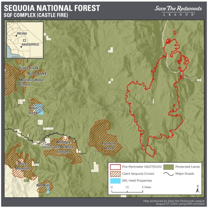 Map of Castle Fire in Sequoia National Forest