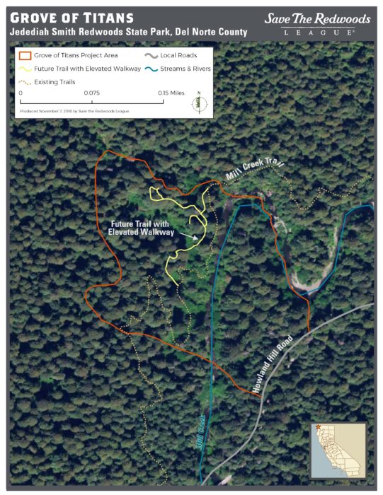 Zoom view: Aerial view of the Grove of Titans, with future elevated trail.