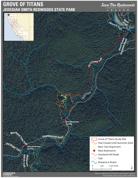 Grove of Titans trail map, 09-10-21