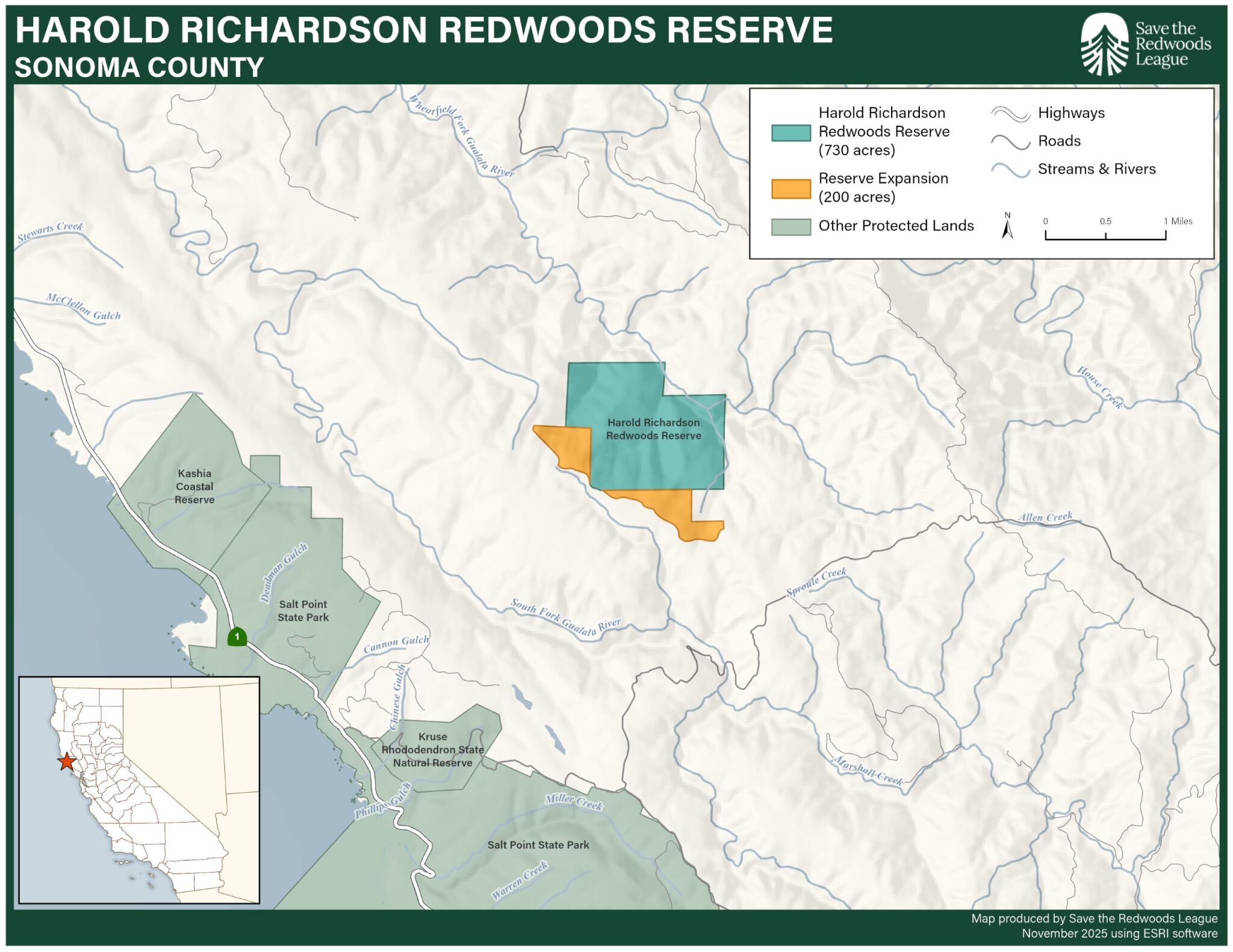 Map of Harold Richardson Redwoods Reserve