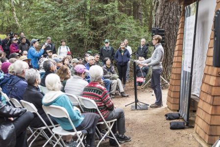 Rosemary Cameron, a member of the League’s Board of Directors, speaks at the unveiling of the exhibit in December 2018. Photo by Fig & Olive Photography