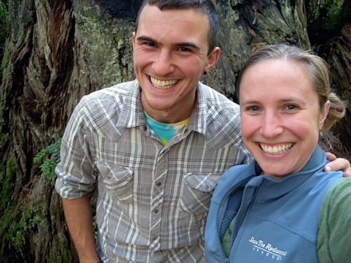 Chris Rico and Emily Burns smile at the end of full day of collecting Fern Watch data.