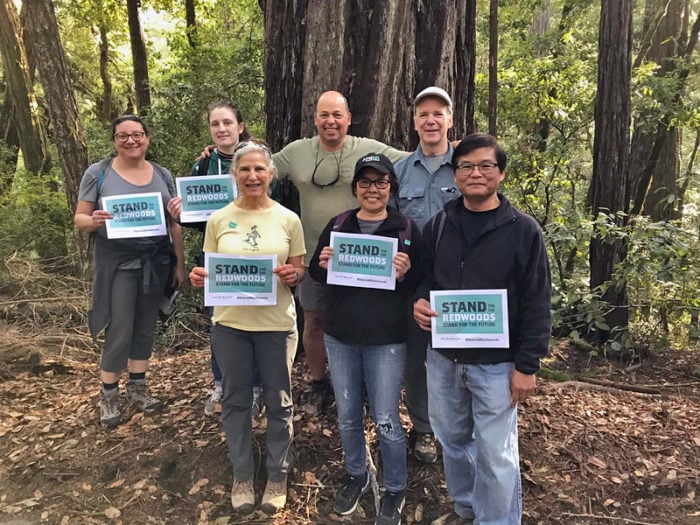 Rolando Cohen, Chief Operating Officer and Chief Financial Officer, and Harry Pollack, General Counsel, for Save the Redwoods League led a hike at Portola Redwoods State Park for our Free Second Saturdays at Redwood State Parks event in February. Photo by Rolando Cohen