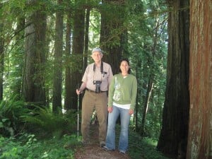 Charles Clarke visits Jedediah Smith Redwoods State Park with Sharon Rabichow, Director of Gift Planning, to dedicate the Ella S. Clarke Memorial Grove in 2009.