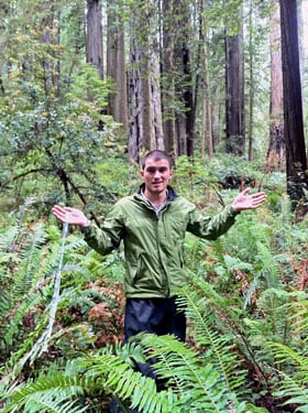Chris Rico pauses during Fern Watch measurements because there are so many ferns in this plot and it can be overwhelming to measure them all.
