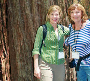 Tamara Pabis, left, and Joyce Harris enjoy a day in the redwood forest. Harris is helping to protect the future of our redwood forests by naming the League in her estate plan.