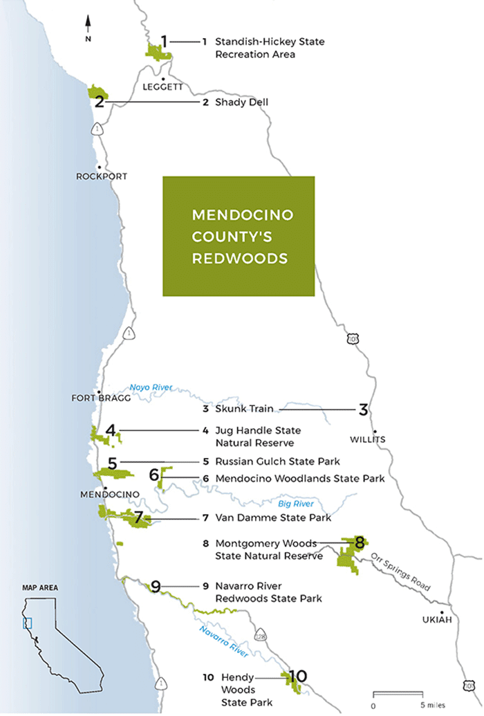 Map of Mendocino County redwood parks