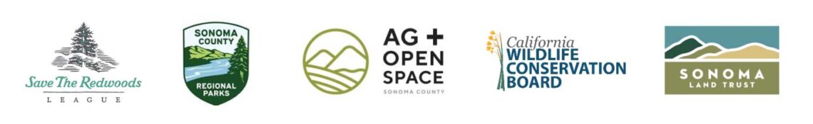 Monte Rio Redwoods expansion partners: Save the Redwoods League, Sonoma County Regional Parks, Sonoma County Ag + Open Space District, California Wildlife Conservation Board, and Sonoma Land Trust.
