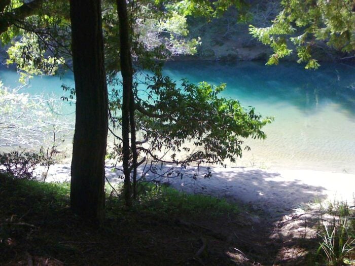View of turquoise waters from the riverbank
