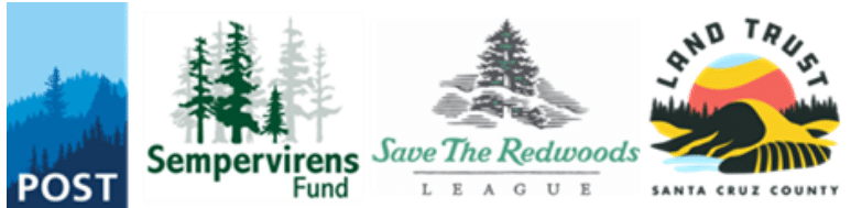 Penninsula Open Space Trust, Sempervirens Fund, Save the Redwoods League, Land Trust of Santa Cruz County logos