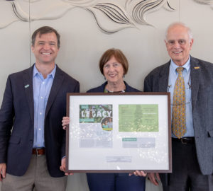 League President Sam Hodder, left, Board member Peggy Light, and Redwood Legacy Chair Mike Helms.