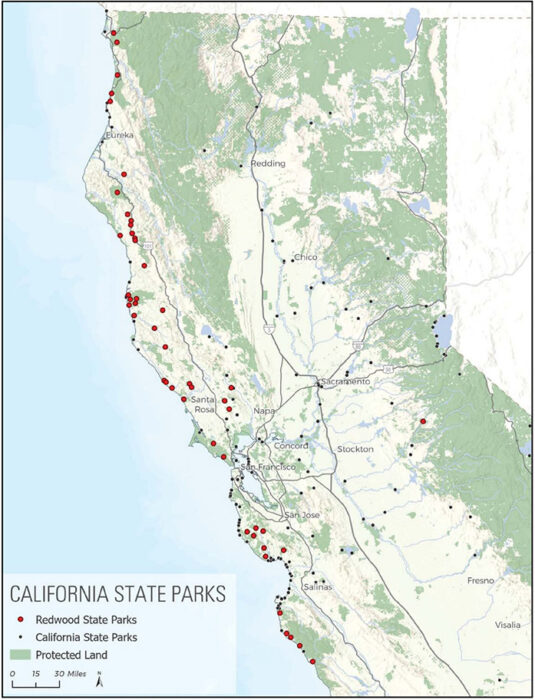 Map of California State Parks projects published in Protect Redwoods Legacy booklet