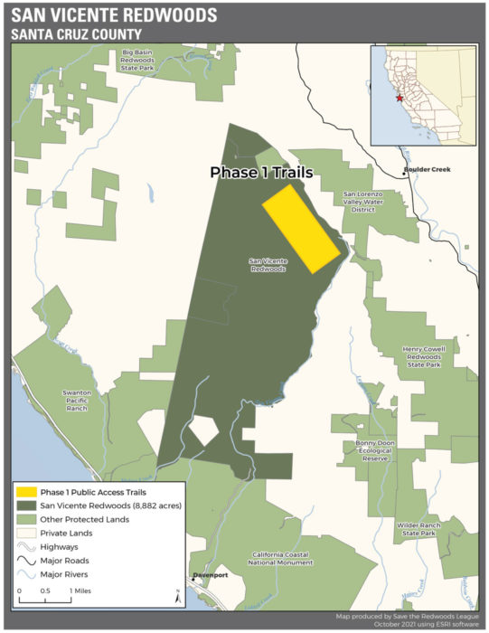 San Vicente Redwoods Public Access Trails map 2022