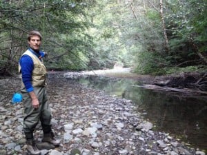 Researcher Ted Weller explains how they catch bats over Bull Creek at Humboldt Redwoods State Park.
