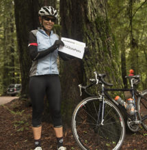 Biker Kate Christiansen at #GreenFriday event at Samuel P. Taylor SP. Photo by Paolo Vescia