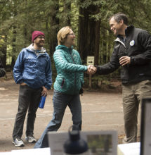 Terri Thomas talking with Sam Hodder at #GreenFriday event at Samuel P. Taylor SP. Photo by Paolo Vescia