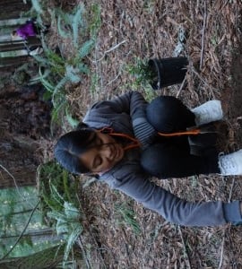 Sixth graders in LandPaths' environmental education program work to restore the redwood forest.