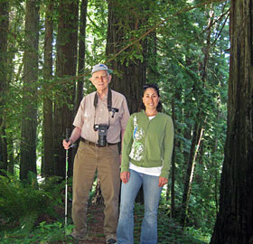 Charles Clarke visits Jedediah Smith Redwoods State Park with Sharon Rabichow, League Major and Planned Gifts Associate, to dedicate the Ella S. Clarke Memorial Grove in 2009.