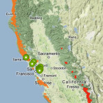 Our Redwood Watch map shows the coast redwood range in orange and giant sequoia range in red. You can help scientists research the effects of climate change on redwood forests by taking photos that will be placed on this map. Map by iNaturalist