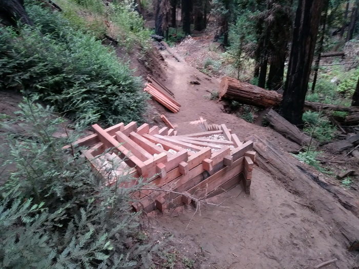 Construction of new steps on Pfeiffer Falls Trail. Photo by Jim Doran