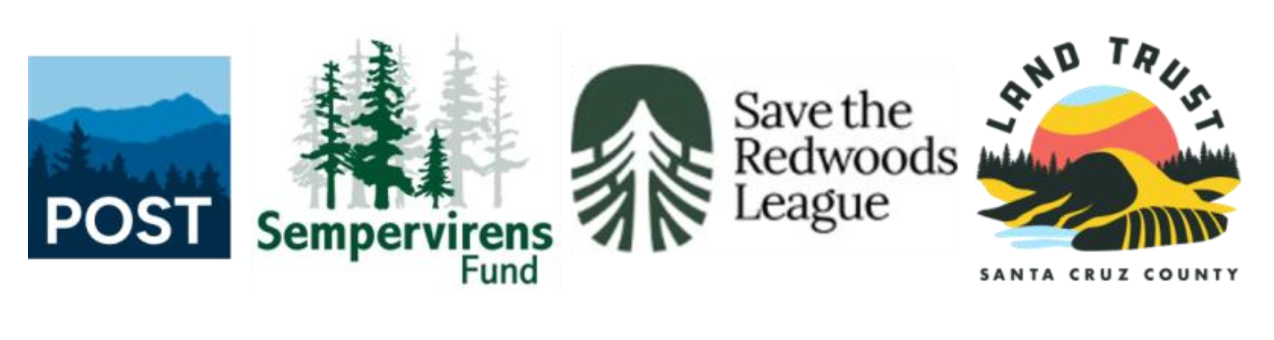 POST, Sempervirens Fund, Save the Redwoods League, and Santa Cruz Land Trust logos