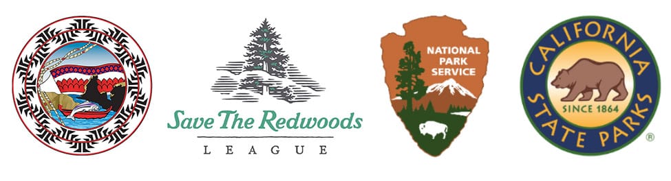 Yurok Tribe, Save the Redwoods League, National Park Service, and California State Parks logos